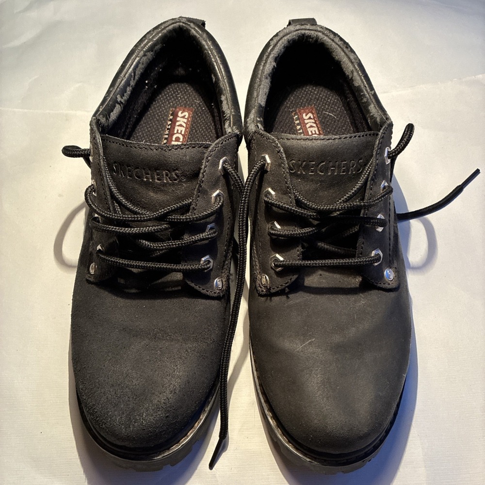 Skechers Alley Cats SN 7111 Utility Oxford Black Leather Mens Shoes 10.5